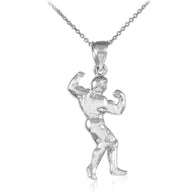 Full Bodybuilder Gold Sports Pendant Necklace (Available in Yellow/Rose/White Gold)