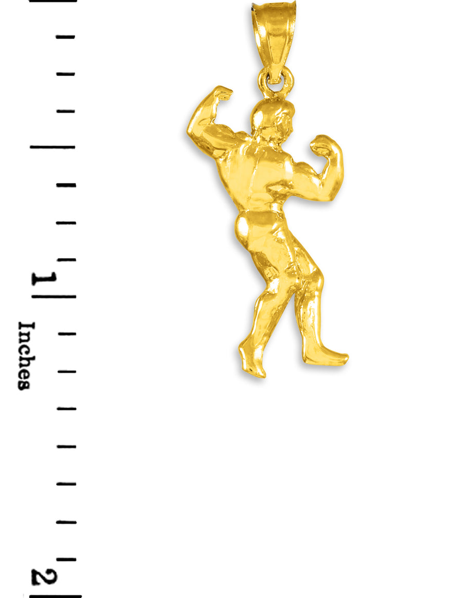 Full Bodybuilder Gold Sports Pendant Necklace (Available in Yellow/Rose/White Gold)