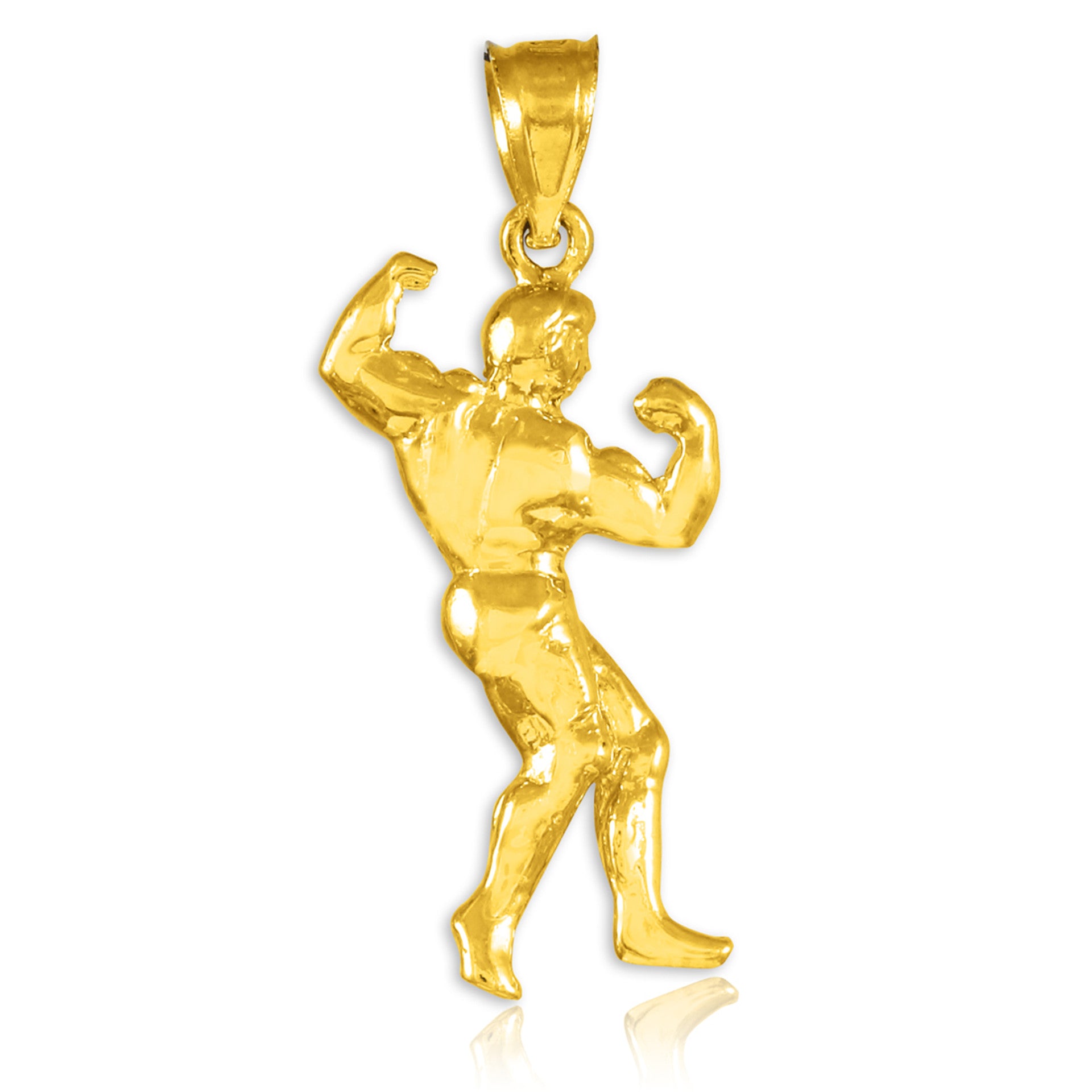 Full Bodybuilder Gold Sports Pendant Necklace (Available in Yellow/Rose/White Gold)