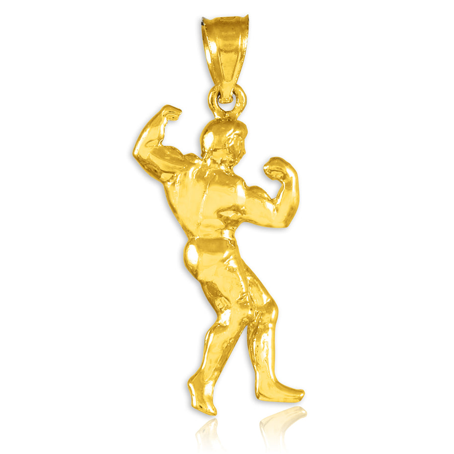 Full Bodybuilder Gold Sports Pendant Necklace (Available in Yellow/Rose/White Gold)