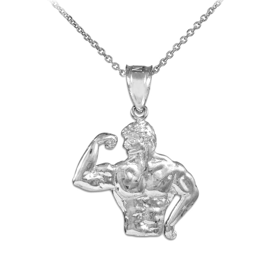 Silver Bodybuilder Charm Sports Pendant Necklace