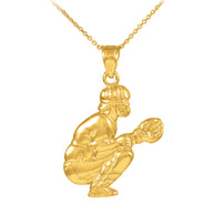 Solid Gold Baseball Catcher Charm Sports Pendant Necklace (Available in Yellow/Rose/White Gold)