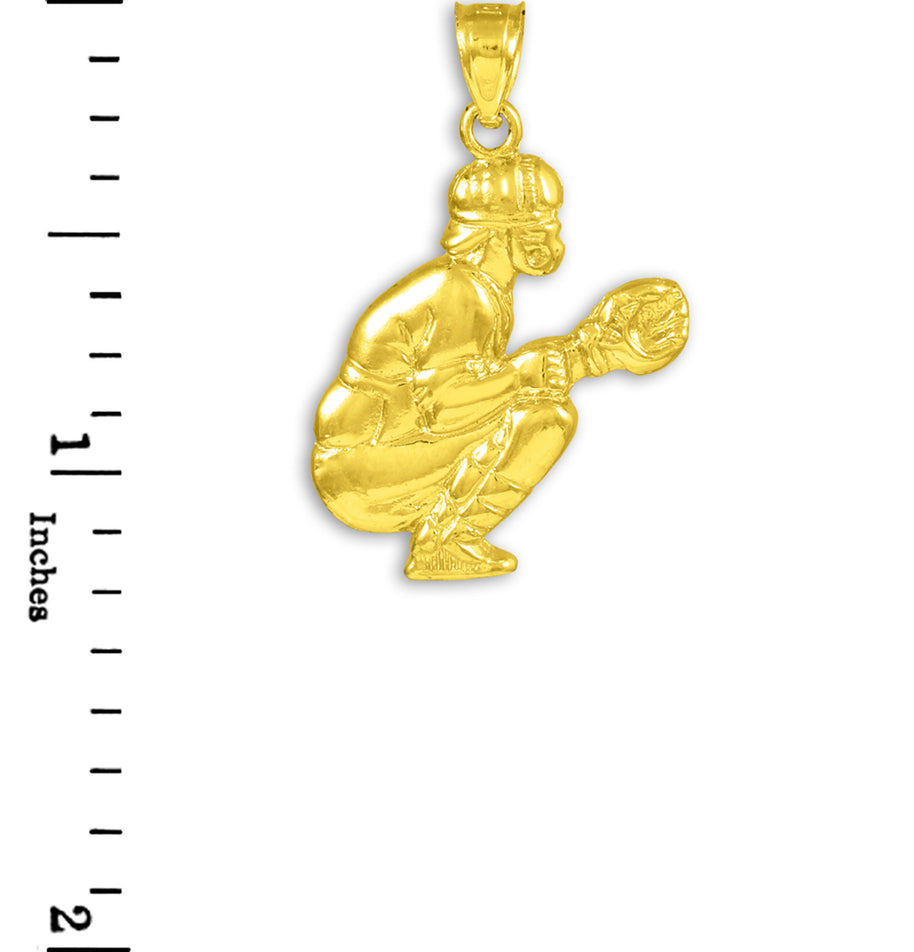 Solid Gold Baseball Catcher Charm Sports Pendant Necklace (Available in Yellow/Rose/White Gold)