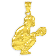 Solid Gold Baseball Catcher Charm Sports Pendant Necklace (Available in Yellow/Rose/White Gold)