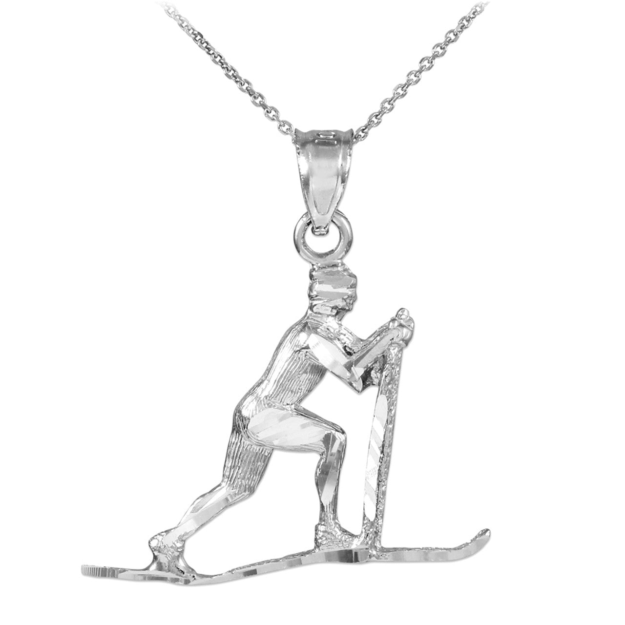 Silver Skier Pendant Necklace
