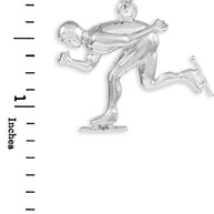 925 Sterling Silver Ice Skating/Speed Skater Charm Sports Pendant Necklace