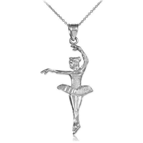 925 Sterling Silver Ballerina Dancer Charm Pendant Necklace