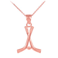 Hockey Sticks and Puck Gold Charm Sports Pendant Necklace (Available in Yellow/Rose/White Gold)