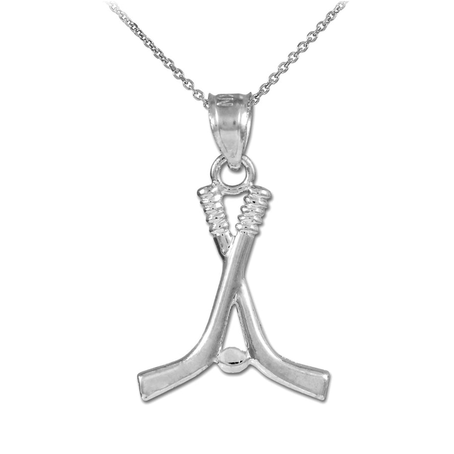 Hockey Sticks and Puck Gold Charm Sports Pendant Necklace (Available in Yellow/Rose/White Gold)
