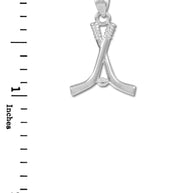 .925 Sterling Silver Hockey Sticks and Puck Charm Sports Pendant Necklace