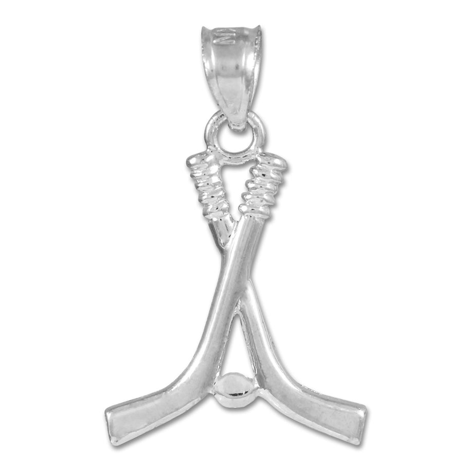 Hockey Sticks and Puck Gold Charm Sports Pendant Necklace (Available in Yellow/Rose/White Gold)