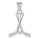 .925 Sterling Silver Hockey Sticks and Puck Charm Sports Pendant Necklace