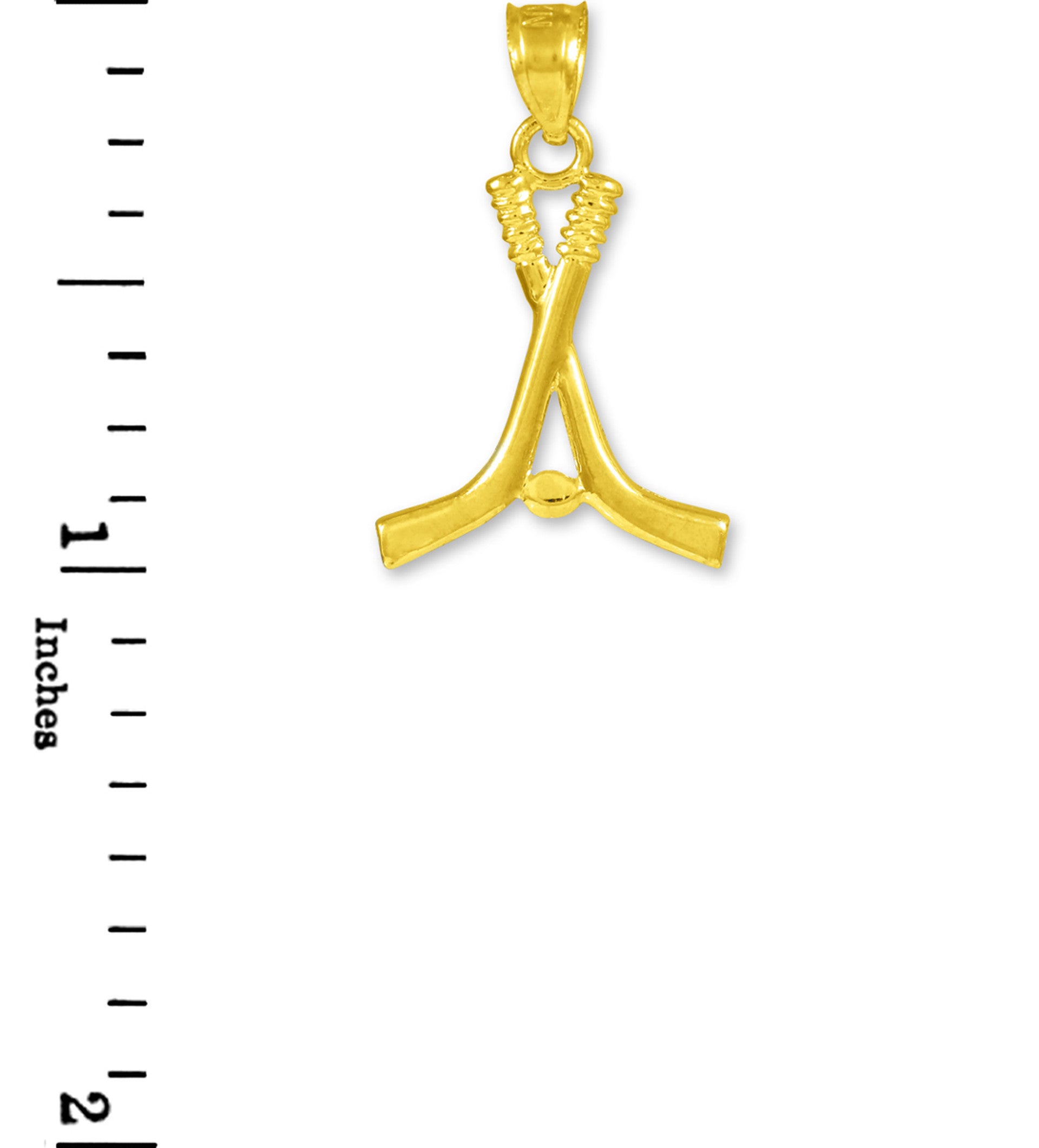 Hockey Sticks and Puck Gold Charm Sports Pendant Necklace (Available in Yellow/Rose/White Gold)