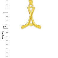 Hockey Sticks and Puck Gold Charm Sports Pendant Necklace (Available in Yellow/Rose/White Gold)