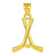Hockey Sticks and Puck Gold Charm Sports Pendant Necklace (Available in Yellow/Rose/White Gold)
