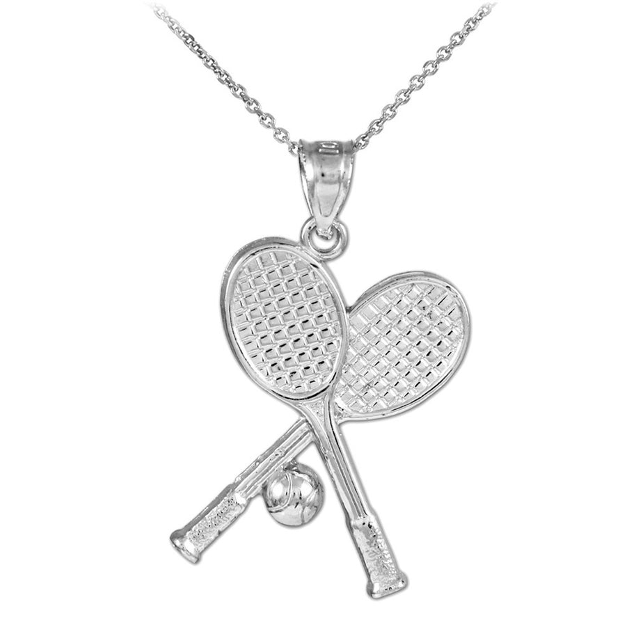 Tennis Racquets and Ball Gold Charm Sports Pendant Necklace(Available in Yellow/White Gold)