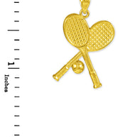 Tennis Racquets and Ball Gold Charm Sports Pendant Necklace(Available in Yellow/White Gold)