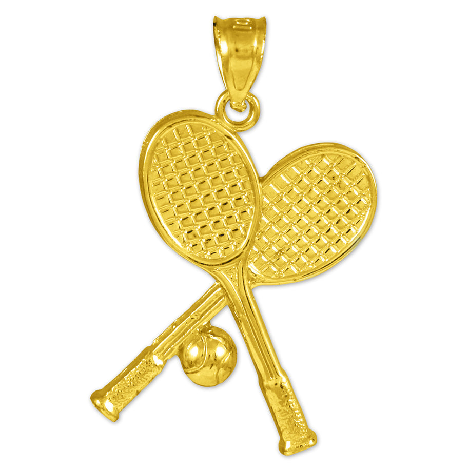 Tennis Racquets and Ball Gold Charm Sports Pendant Necklace(Available in Yellow/White Gold)