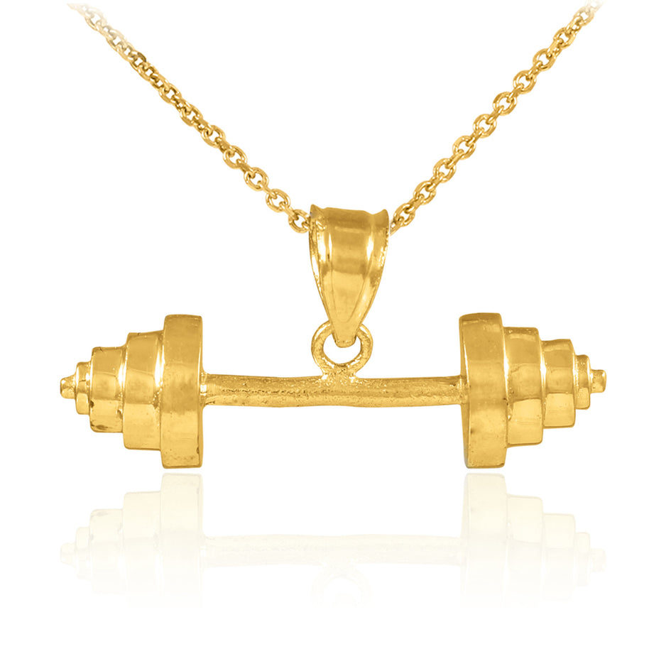 Solid Gold Dumbbell Charm Sports Pendant Necklace (Available in Yellow/Rose/White Gold)
