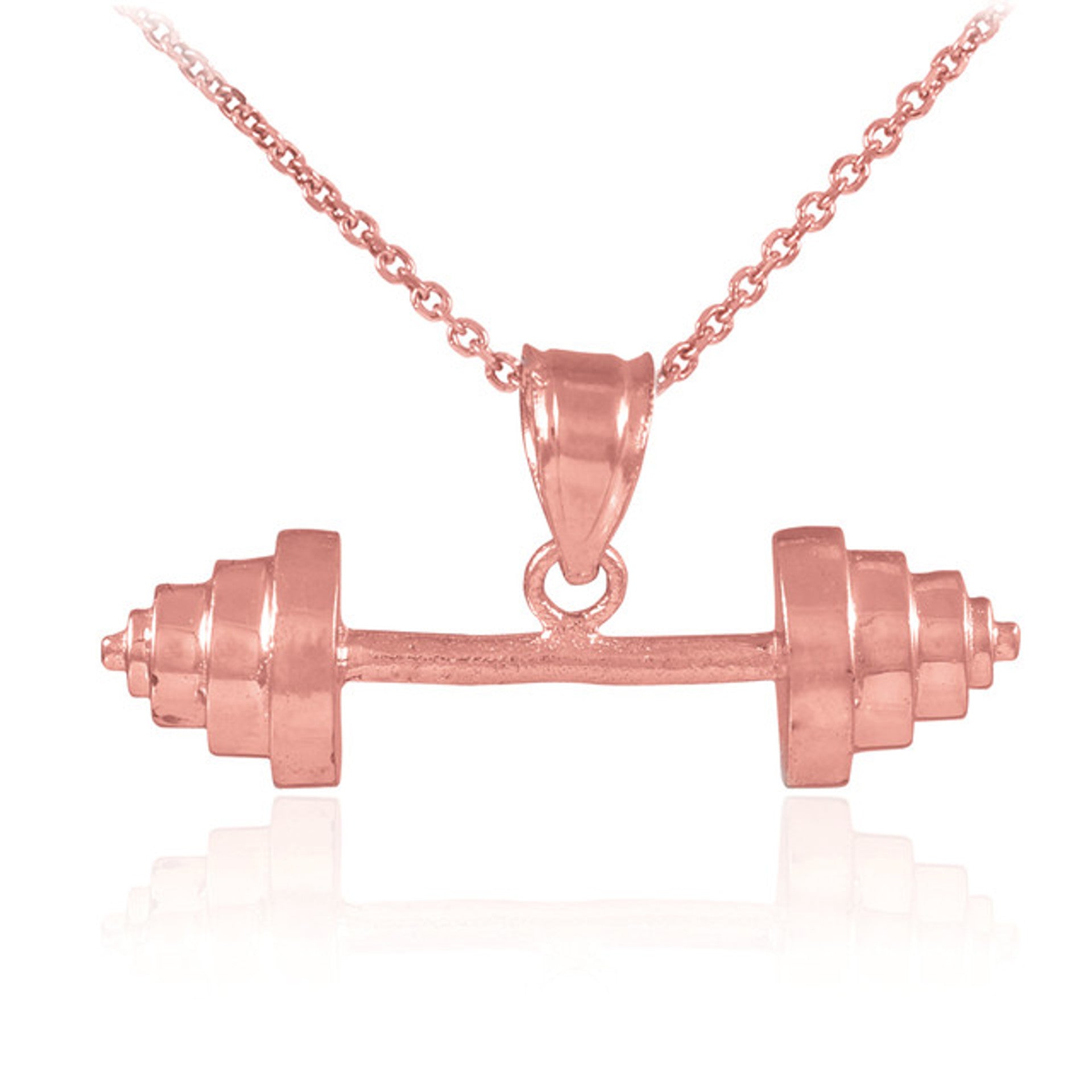 Solid Gold Dumbbell Charm Sports Pendant Necklace (Available in Yellow/Rose/White Gold)