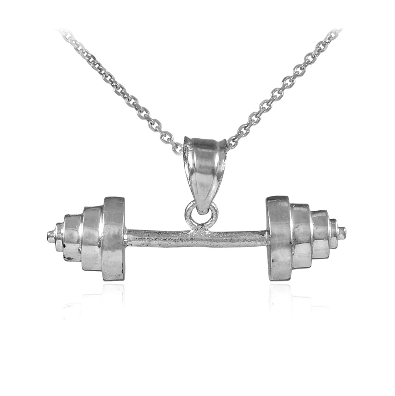 .925 Sterling Silver Dumbbell Charm Sports Pendant Necklace