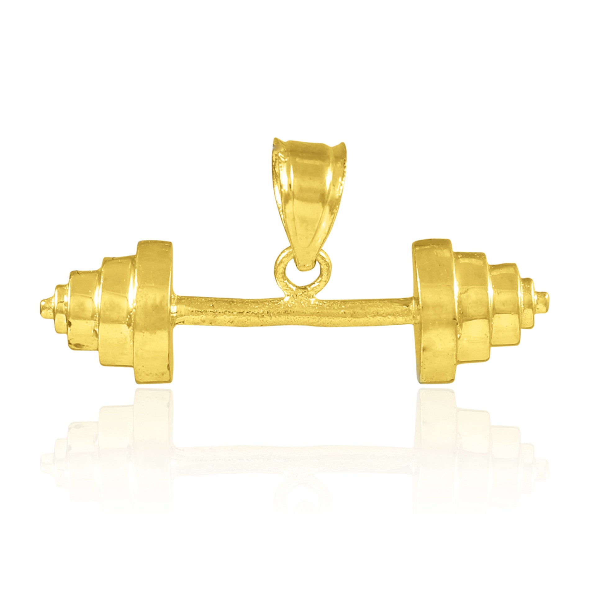 Solid Gold Dumbbell Charm Sports Pendant Necklace (Available in Yellow/Rose/White Gold)