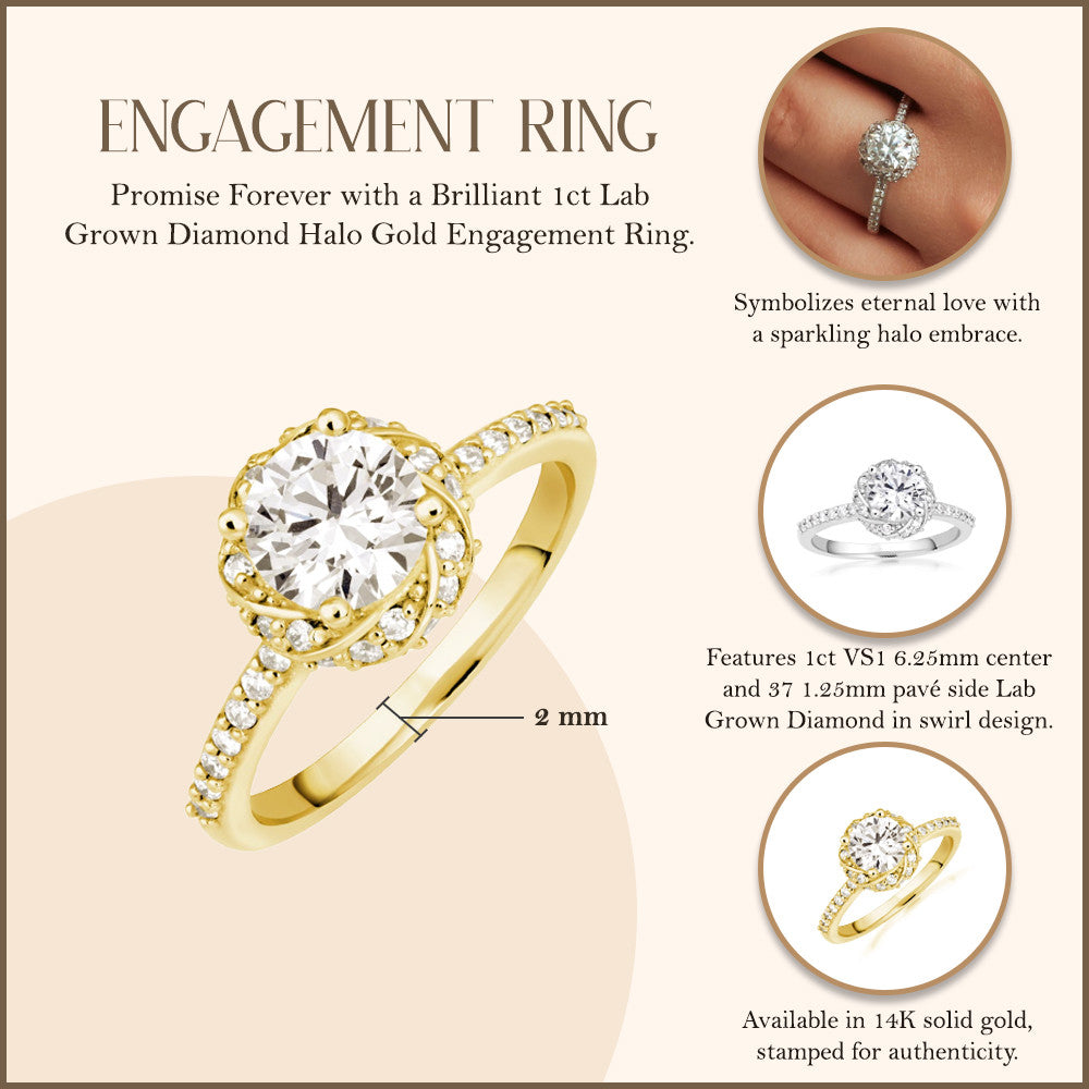 Lab Grown Diamond Halo Engagement Ring in 14K Gold