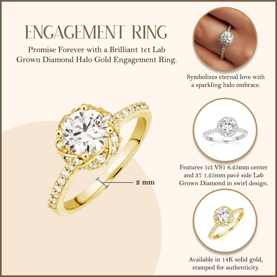 Lab Grown Diamond Halo Engagement Ring in 14K Gold