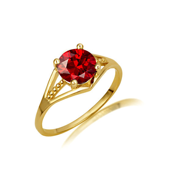 Gold Round Beaded Cubic Zirconia Birthstone Ring (Available in Yellow/Rose/White Gold)