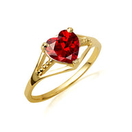 Gold Heart Beaded Cubic Zirconia Birthstone Love Ring (Available in Yellow/Rose/White Gold)