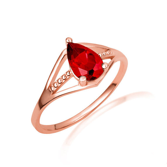 Gold Pear Cut Beaded Cubic Zirconia Birthstone Ring (Available in Yellow/Rose/White Gold)