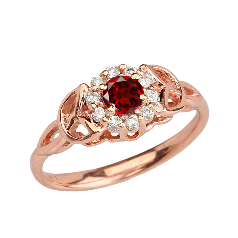 Rose Gold Diamond and Garnet Engagement/Promise Ring