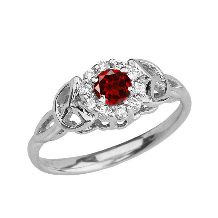 White Gold Diamond and Garnet Engagement/Promise Ring