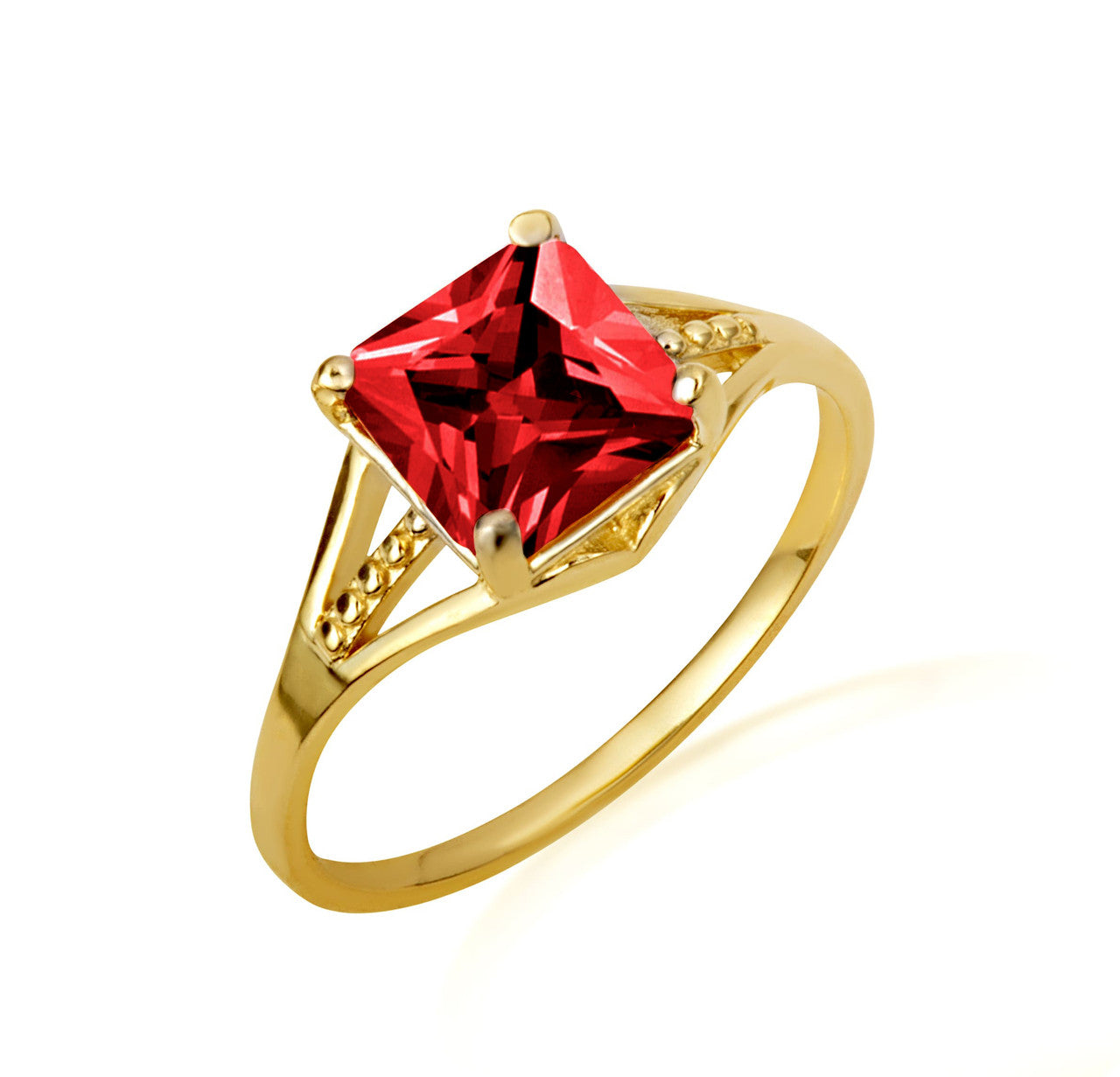 Gold Square Cut Cubic Zirconia Birthstone Beaded Ring (Available in Yellow/Rose/White Gold)