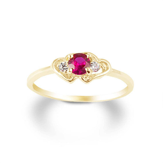 Gold Personalized Birthstone Double Heart CZ Love Ring (Available in Yellow/Rose/White Gold)