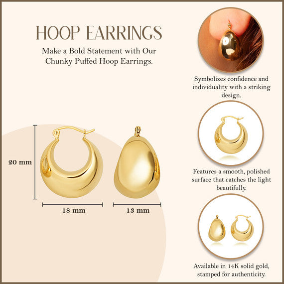14K Yellow Gold Chunky Puffed Hoop Earrings