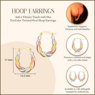 Tri-Color Gold Twisted Oval Hoop Earrings