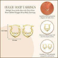 14K Two-Tone Gold Heart Ribbed Huggie Hoop Baby Earrings