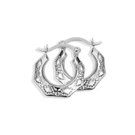 14K White Gold Butterfly Textured Hoop Earrings