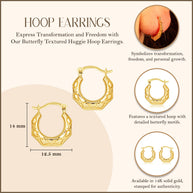 Yellow Gold Butterfly Textured Huggie Hoop Earrings