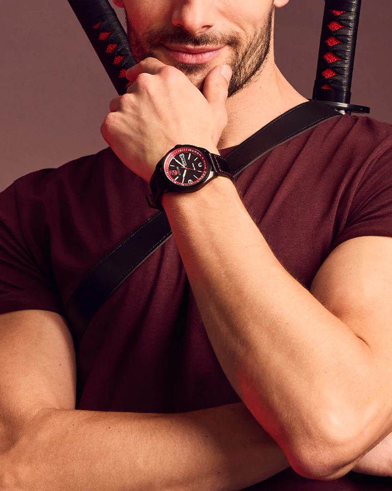 Citizen AW0145-02W Eco-Drive Marvel Here Comes Deadpool Black Leather Strap Men's Watch