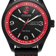Citizen AW0145-02W Eco-Drive Marvel Here Comes Deadpool Black Leather Strap Men's Watch