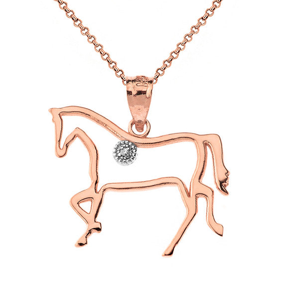 Gold Diamond Horse Outline Pendant Necklace (Available in Yellow/Rose/White Gold)