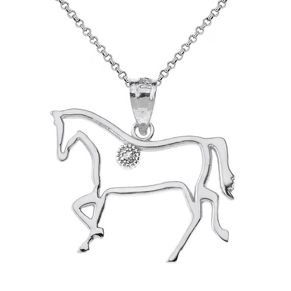 Gold Diamond Horse Outline Pendant Necklace (Available in Yellow/Rose/White Gold)