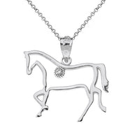 Gold Diamond Horse Outline Pendant Necklace (Available in Yellow/Rose/White Gold)