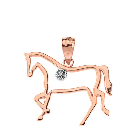 Gold Diamond Horse Outline Pendant Necklace (Available in Yellow/Rose/White Gold)