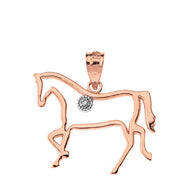 Gold Diamond Horse Outline Pendant Necklace (Available in Yellow/Rose/White Gold)