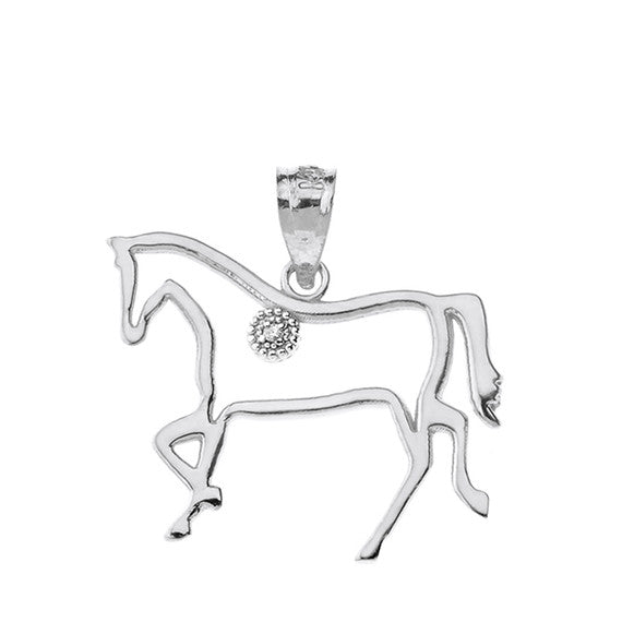 Gold Diamond Horse Outline Pendant Necklace (Available in Yellow/Rose/White Gold)