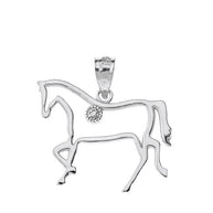 Gold Diamond Horse Outline Pendant Necklace (Available in Yellow/Rose/White Gold)