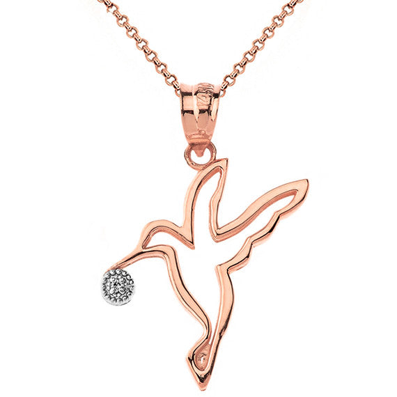 Hummingbird Outline Solitaire Pendant Necklace in Gold (Yellow/Rose/White)
